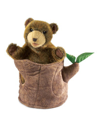 Bear in Tree Stump puppet