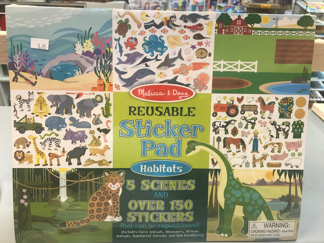 Melissa & Doug Reusable Sticker Pad - Habitats 150 Stickers 5 Scenes 3+